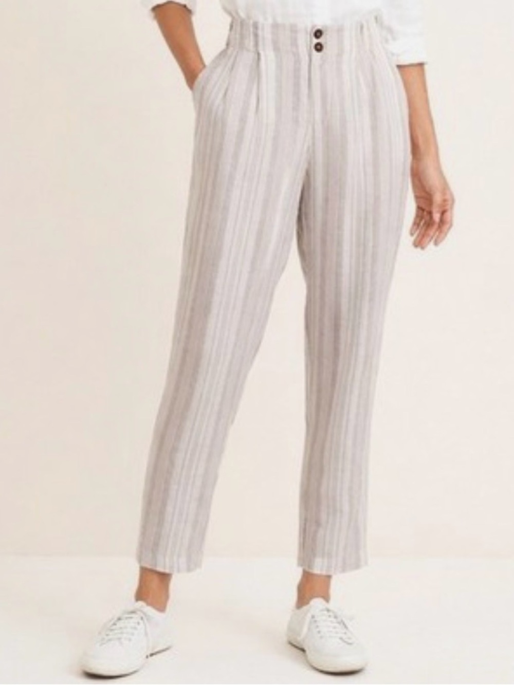Garnet Hill 100% linen striped trouser